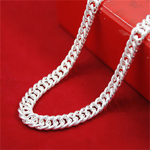 mens luxury fashion silver plated chain necklace