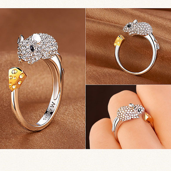 Chinese Zodiac White Gold Adjustable Rings for Women