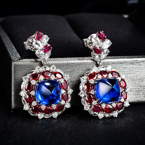 Boucles d'oreilles personnalisées rubis saphir tanzanite avec diamants pour femme
