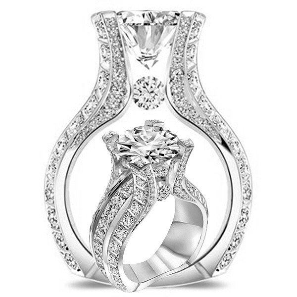 Bagues de fiançailles de luxe en or rose 18 carats et diamants carrés pour femme