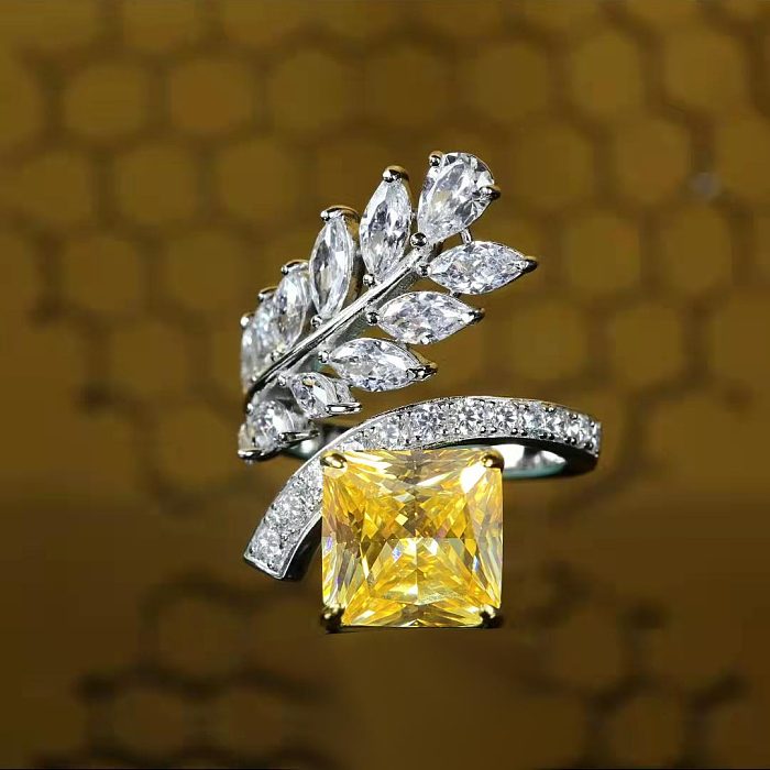 anéis de moda de diamante de quartzo amarelo personalizados para mulheres