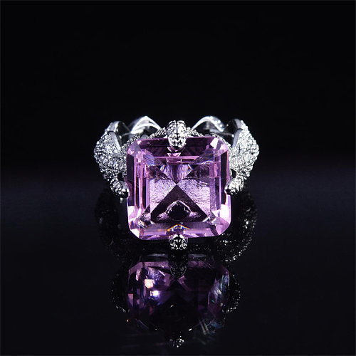 Anéis de diamante alados de diamante rosa quadrado de luxo para mulheres