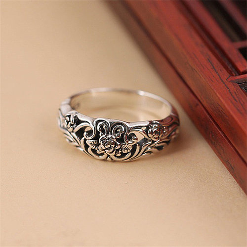 antique silver plated black rose rings for women