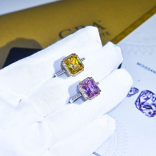 Anéis de noivado de corte princesa quadrado cristal natural ajustável para mulheres