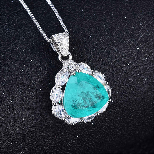 Natürliche Aquamarin-Blaustein-Halskette mit Diamant für Frauen