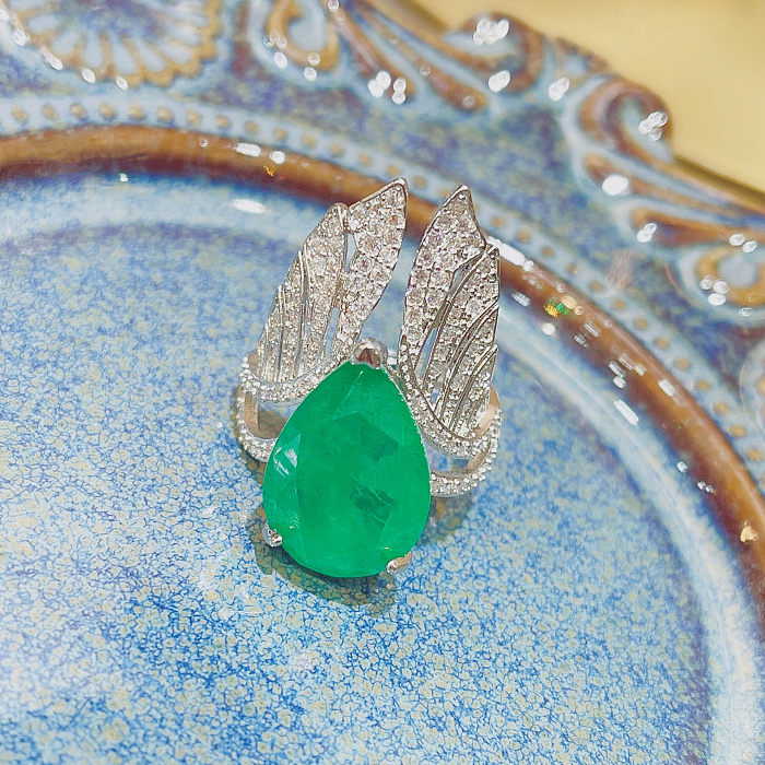 Smaragd-Diamant-Engelsflügelring für Frauen