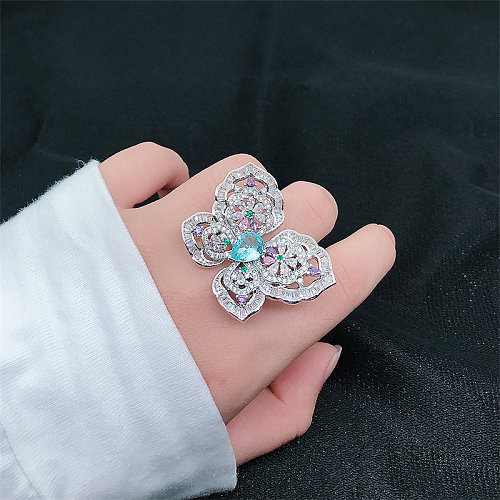 Anéis femininos de safira e borboleta de diamante