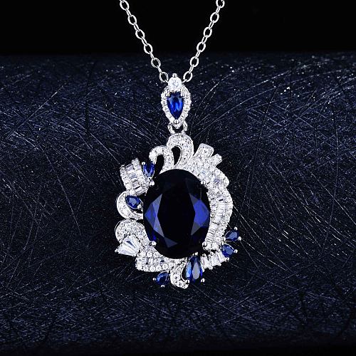 Colar feminino de diamantes de safira azul