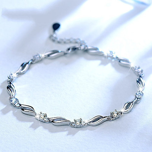 simple silver plated crystal diamond bracelet for women