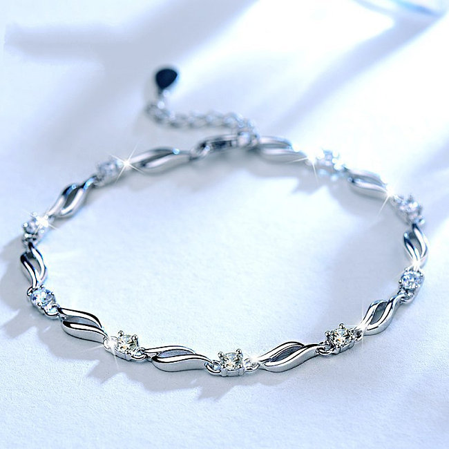 bracelet simple en diamant et cristal plaqué argent pour femme