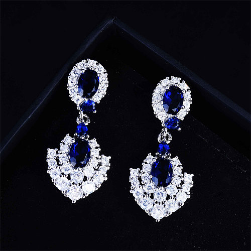 Brincos femininos de diamante azul safira