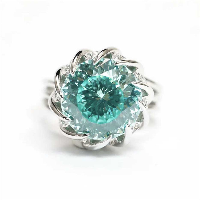 Anéis femininos flor de lótus azul diamante verde PT950