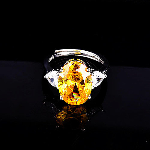 silver plated ring with natural yellow stone for women