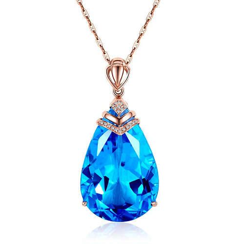 personalized 18k rose gold sea blue stone necklaces for women