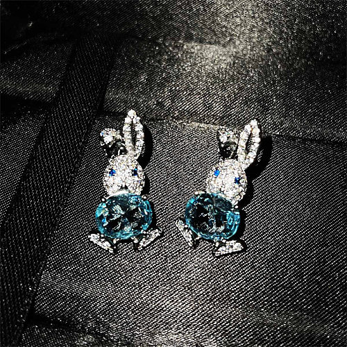 Women's cute Sapphire diamond Rabbit earrings