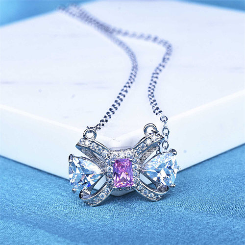 Rosa Quarz-Diamant-Schmetterlingshalskette für Damen
