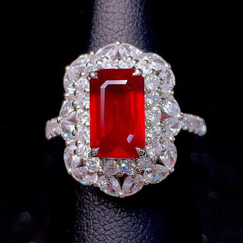 Anel de diamante em ouro 18k com luxo rubi para mulheres
