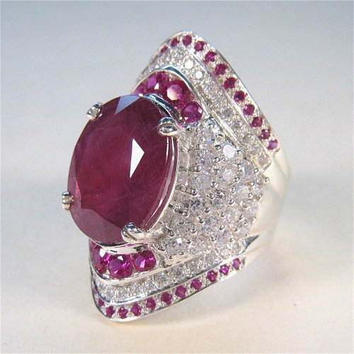 anillos de compromiso de diamantes de rubí plateados para mujer