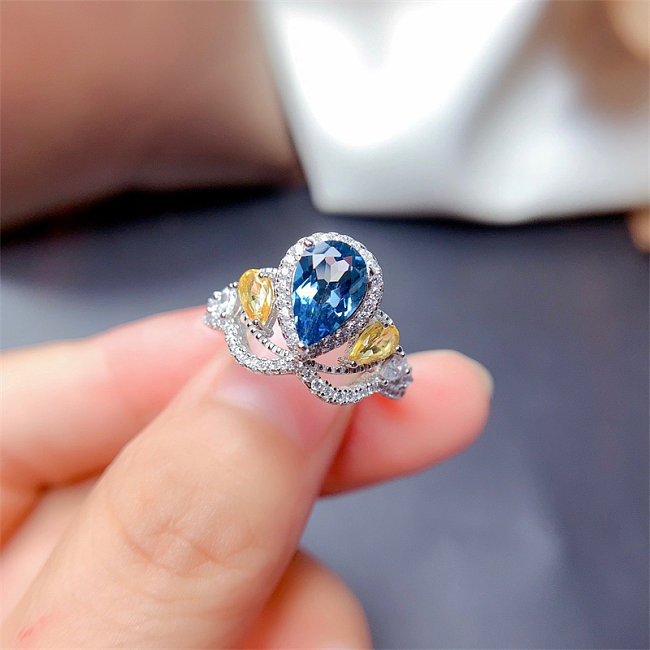 Natural London Topaz Crown Adjustable Rings for Women