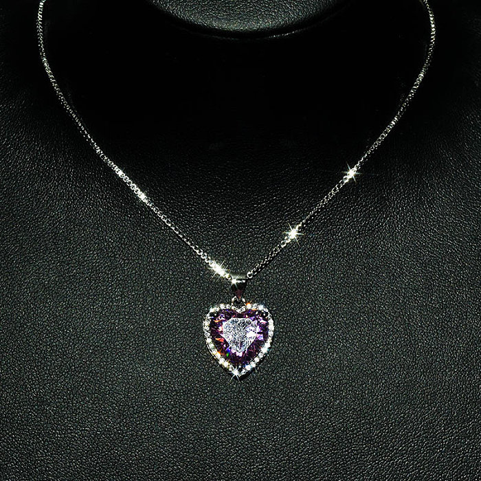 colares de coração de ametista de diamante bonito para mulheres