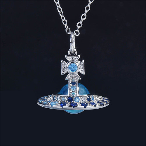 personalized blue diamond planet pendant for women