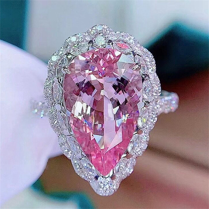 Ensemble de pendentif et bague à quartz rose réglable pour femme avec diamant