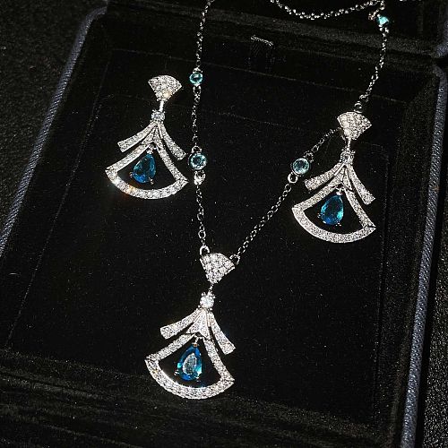 Luxurious Personalized Diamond Sapphire Earrings and Necklace set