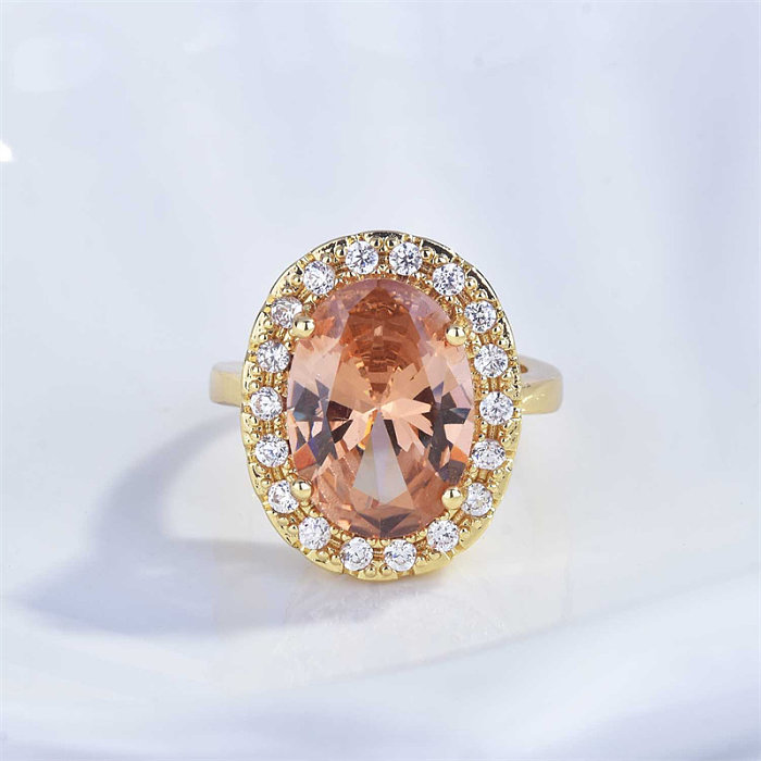 lindos anéis de diamante de quartzo rosa oval de ouro 18k para mulheres