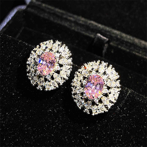 Brincos de diamante de quartzo rosa para mulher