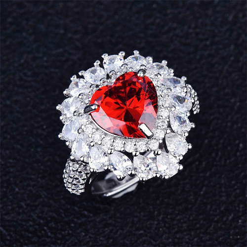 hermosos anillos de corazón de rubí con diamantes para mujer