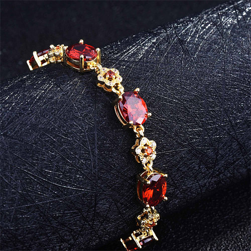 18k gold flower bracelets with natural ruby stone for women
