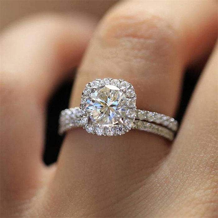anillos de lujo de diamantes cuadrados simples para mujer