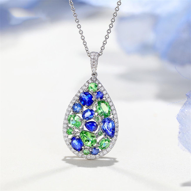 Diamant-Saphir-Smaragd-Halskette für Damen