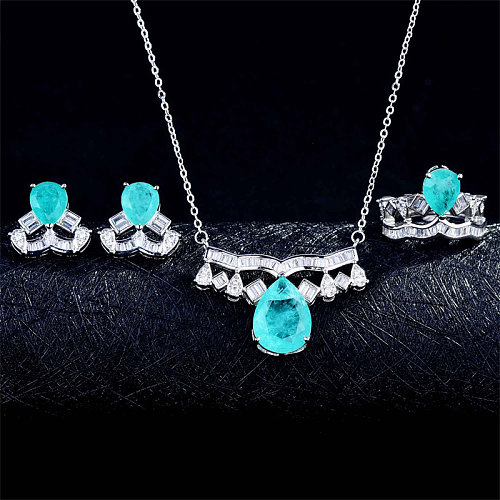 Bridal Aquamarine Diamond Ring & Earring Set