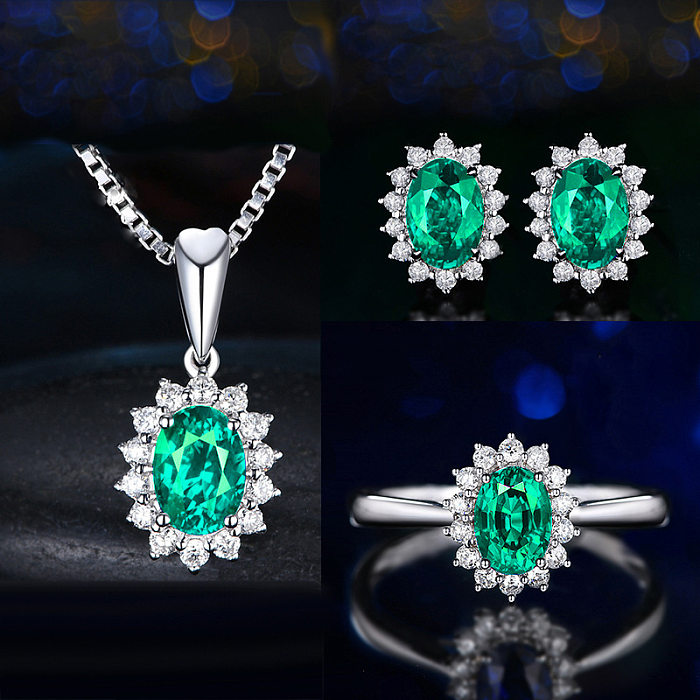 Women's Diamond Sapphire Pendant & Ring Earring Set