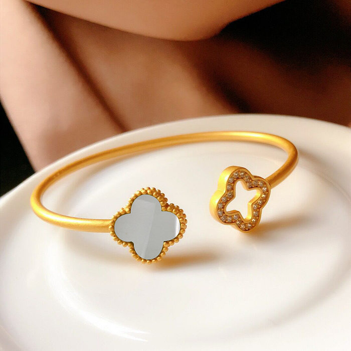 Bracelets ajustables en argent plaqué or avec trèfle à quatre feuilles pour femme