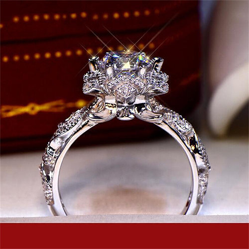 promessa de flor de diamante de luxo e anéis de noivado para mulheres