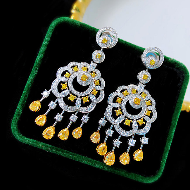 brincos de diamante citrino de luxo para mulheres