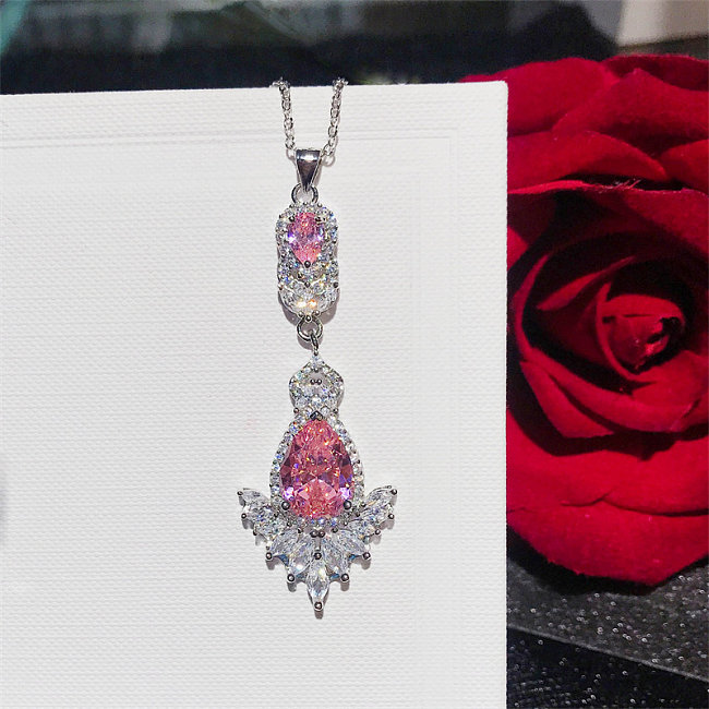 Damen-Halskette aus Rosenquarz mit Diamant