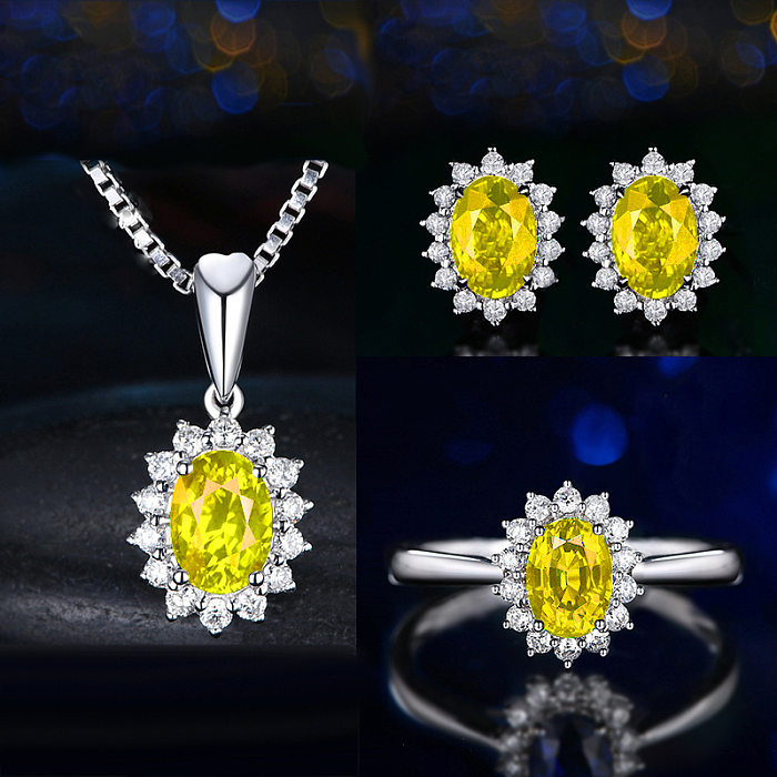 Diamant-Saphir-Anhänger & Ring-Ohrring-Set für Damen