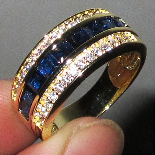 Anéis de ouro 18k brilhante com safira e diamantes para mulheres e homens