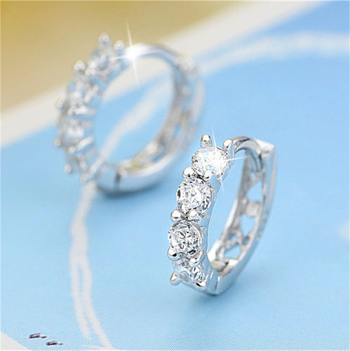 shiny silver plated heart earrings for women