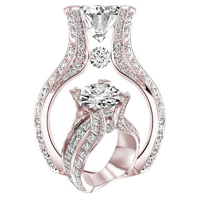 Anillos de compromiso de diamantes cuadrados de oro rosa de 18 quilates de lujo para mujer