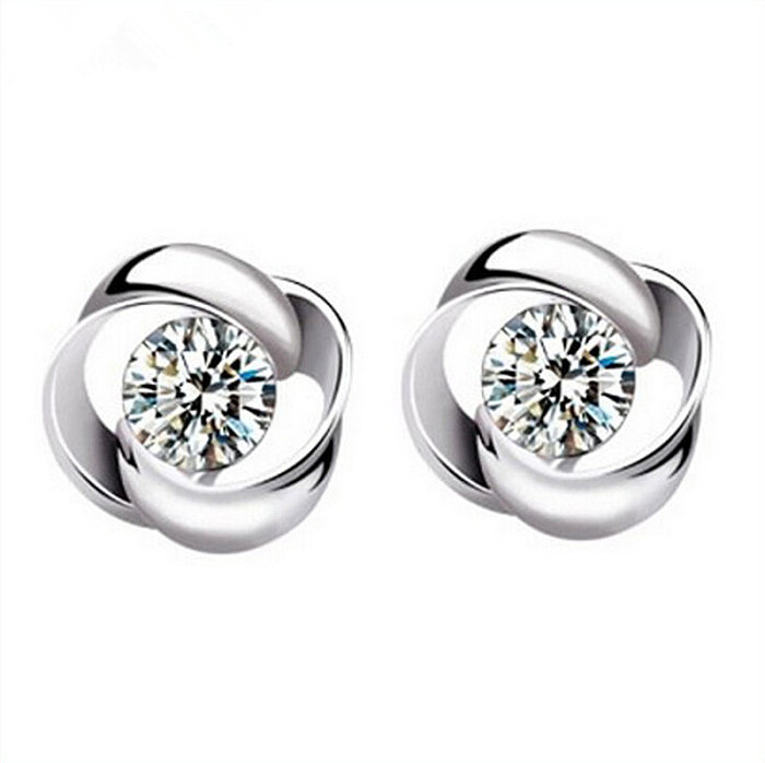 Simple silver plated Diamond Stud Earrings for Women