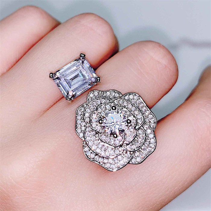flores de luxo e anéis de diamante quadrados para mulheres