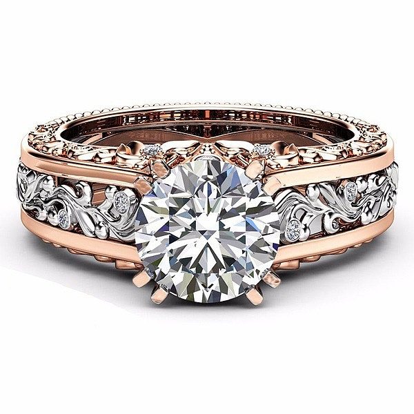 anéis de diamante de ouro rosa 14k para mulheres