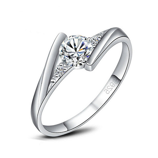 anéis de diamante banhados a prata simples para mulheres