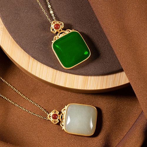 simple gold necklaces with green and white jade for women