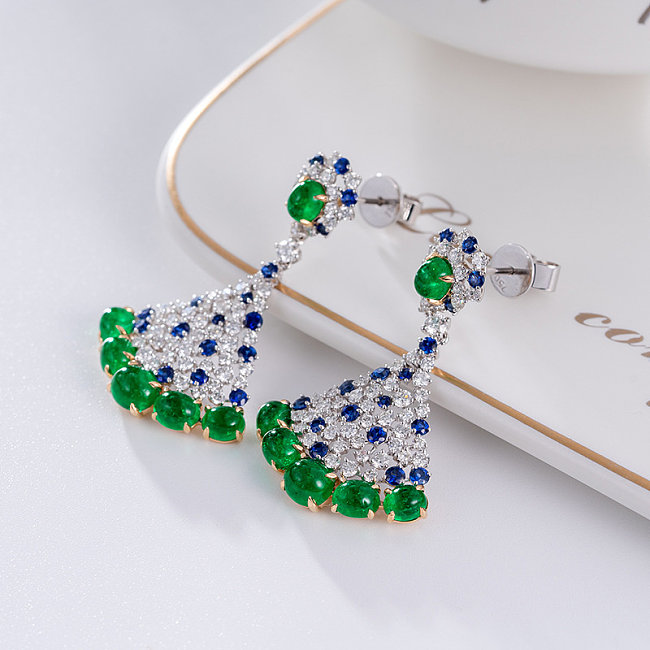 simple emerald diamond silver plated earrings for women