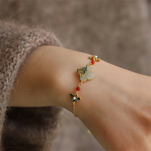 bracelets de trèfle à quatre feuilles de jade antique pour les femmes